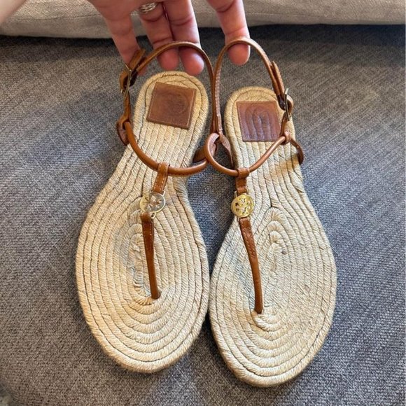TORY BURCH gorgeous espadrille leather sandals. Brown/tan. Excellent condition. - Picture 1 of 11